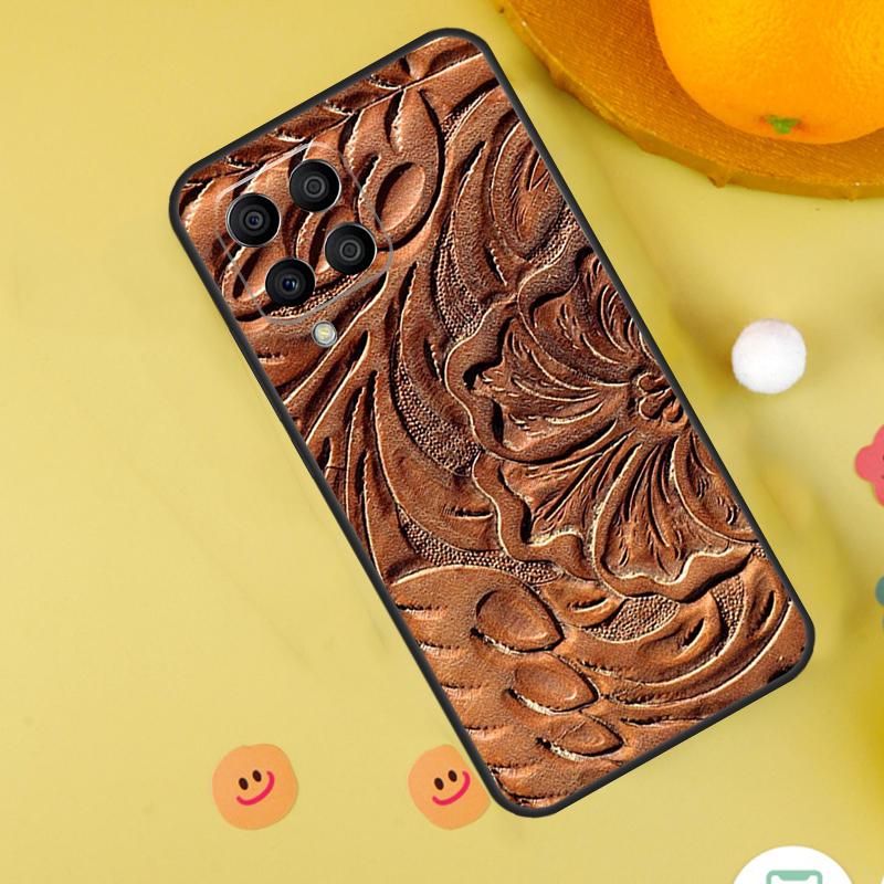 Brown Tooled Leather Pattern Case For Samsung Galaxy M31 M32 M12 M52 M21 M15 M55 M56 M36 M16 M06 M13 M33 M53 M14 M34 M54