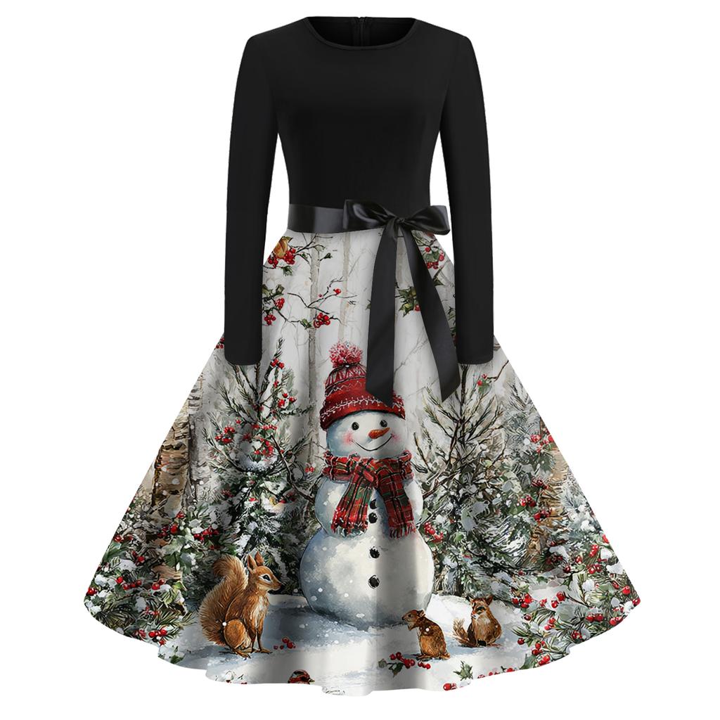 Γυναικείο Μόδα Στρογγυλό Καθημερινό Στενή Γραμμή Χριστουγεννιάτικη Εκτύπωση Μεγάλη Κίνηση Μακρυμάνικο Φόρεμα