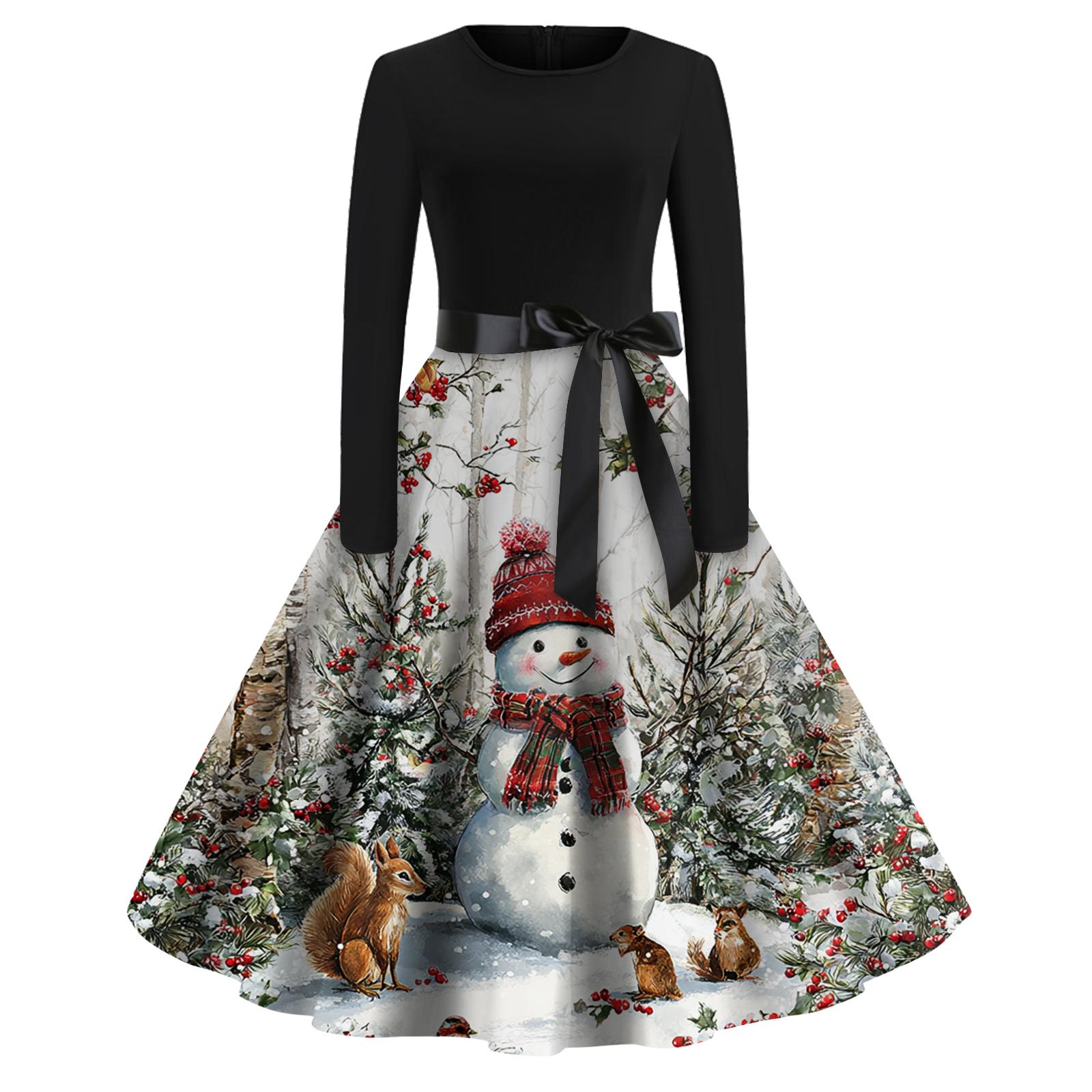 

Женское модное повседневное платье приталенного кроя с круглым вырезом, рождественским принтом и длинными рукавами XL белый