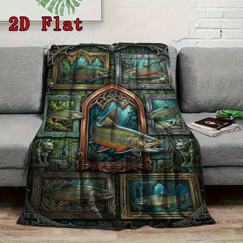 Trout Gallery 2D Flat Pattern Flannel Blanket, High quality All Seasons, Home Decor, Warmth and Comfort, Perfect for Christmas Gifts.