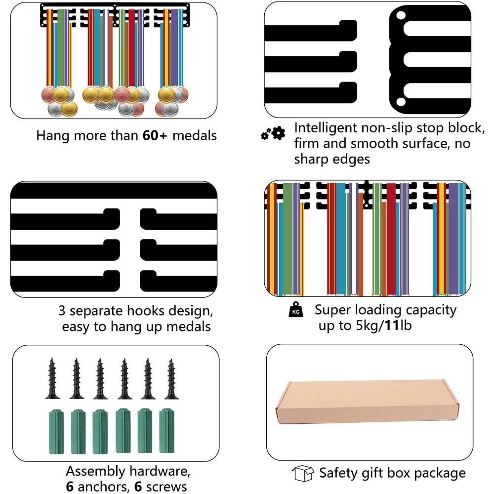 Metal Wall Mounted Medal Holder Trophy Rack for Cycling Swimming Running Awards
