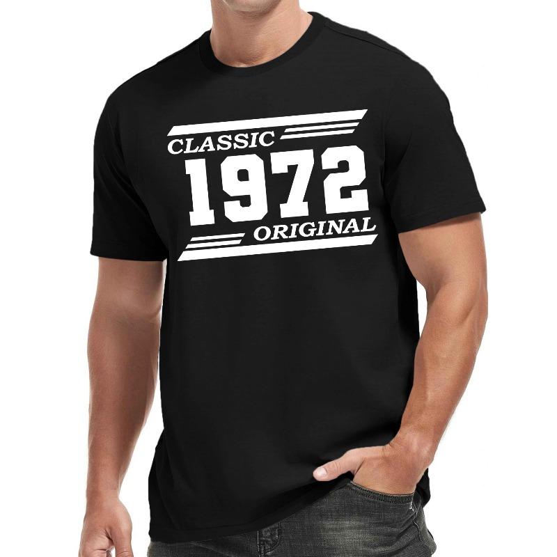 European Size Men's Vintage 1972 Original Short Sleeve T-Shirt - Classic Round Neck Casual Summer Top with Original, Machine Washable Retro Tee