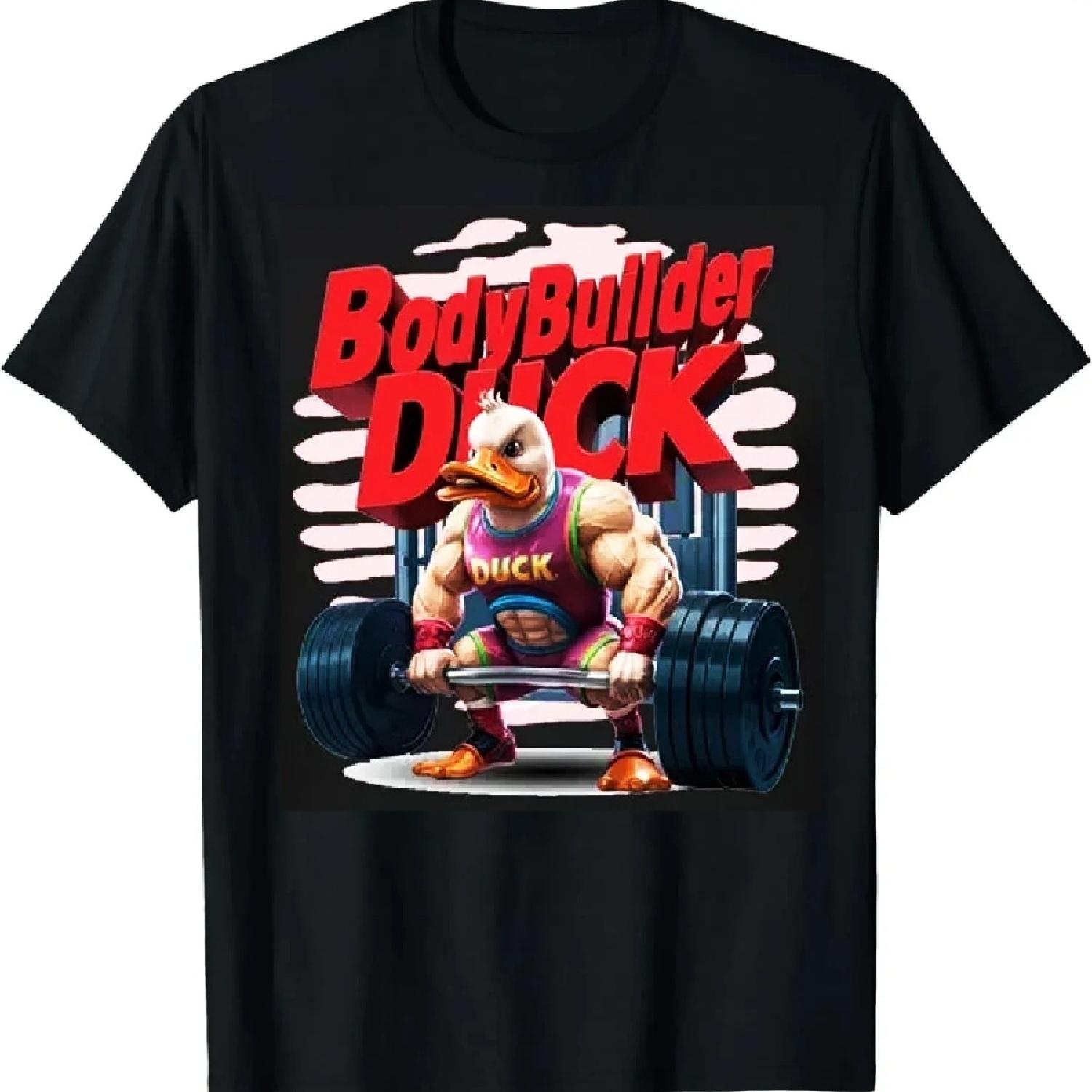 

Bodybuild Duck Gym Weightlift Cartoon T-shirts Oversize Clothes Men Women T Shirt 100% Cotton Short Sleeve Top Male Black Tees S