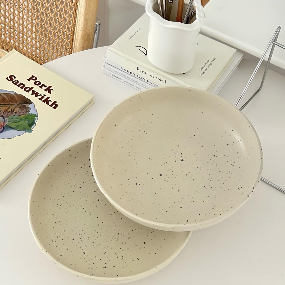 Nordic Style Ceramic Splashing Ink Bowl Ink Dot Plate Large Deep Plate Fruit Salad Household Curry Rice Instant Noodle Bowl Soup Plate