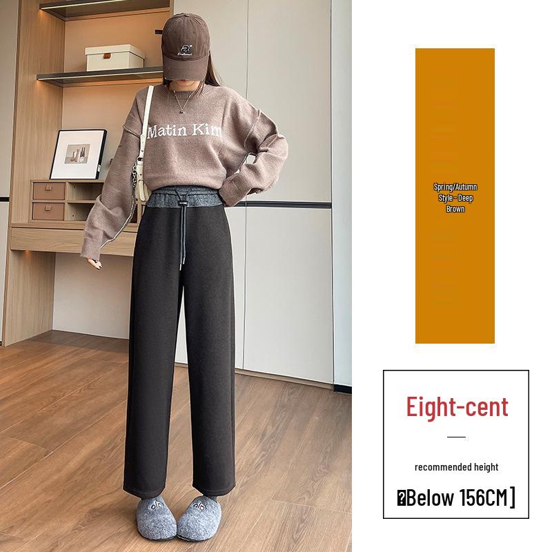 

Petite Woolen Color Block Straight Leg Pants for Women - Autumn/Winter Plus Velvet Cropped Casual Style. S