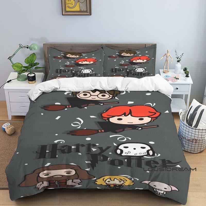 3D-Printed "Chibi-Style" Harry Potter Bedding Set (Duvet Cover & Pillowcases)—Perfect for Decorating Boys' and Girls' Bedrooms.1