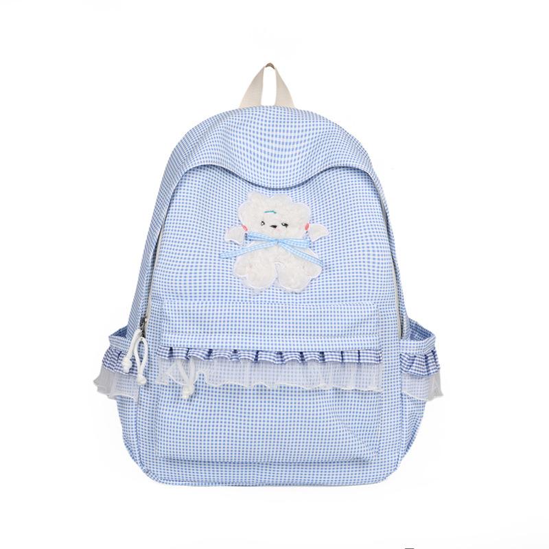 Schoolbag Small Fresh Lace Edge Backpack Female Elementary School Student Cartoon Plaid Versatile School Bag Junior High School Student Cute Girl Back