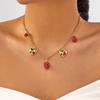 Summer Fashion Heart Cherry Fruit Pendant Necklace With Adjustable Chain For Women
