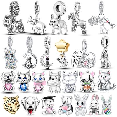 925 Silver Animal Charms Beads for DIY Bracelet Lovely Dog Cat Pendants Jewelry for Women