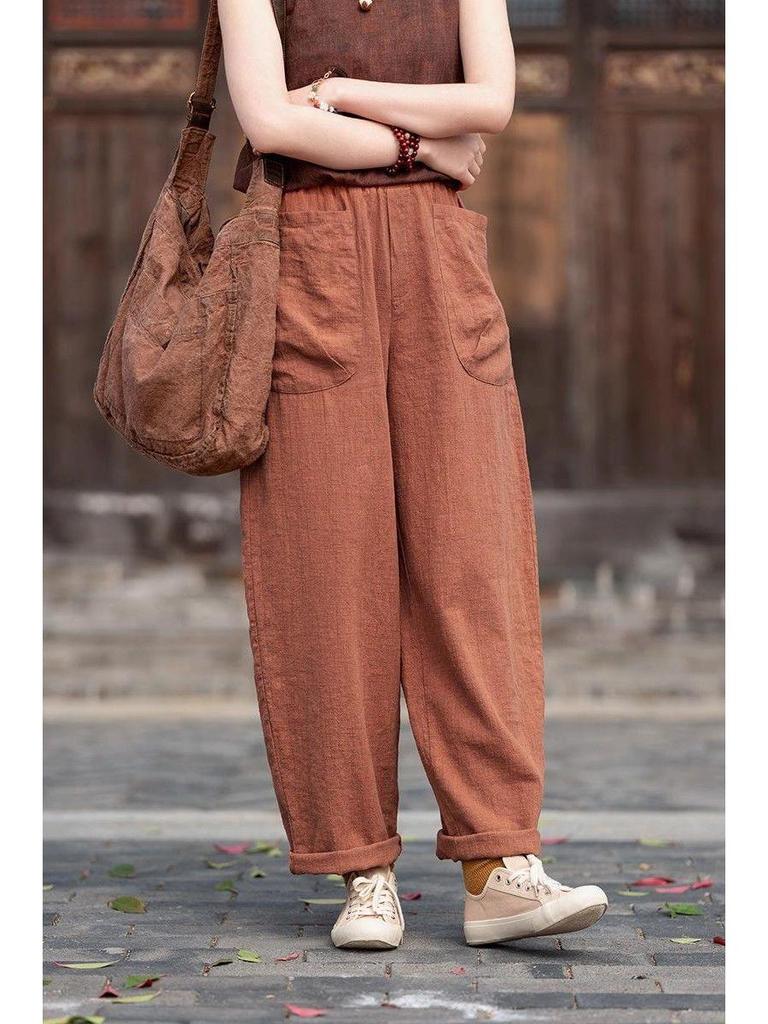 Women's 2026 Cotton-Linen Casual Wide-Leg Carrot Pants