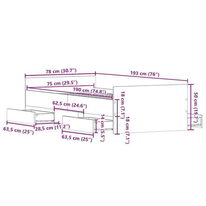 VidaXL Cadre de lit tête de lit et pied de lit gris béton 75x190 cm 3203820