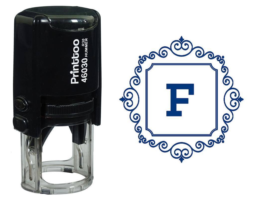 Printtoo Square Swirl Border Alphabet F Monogram Initial Self Inking Rubber Stamp Office