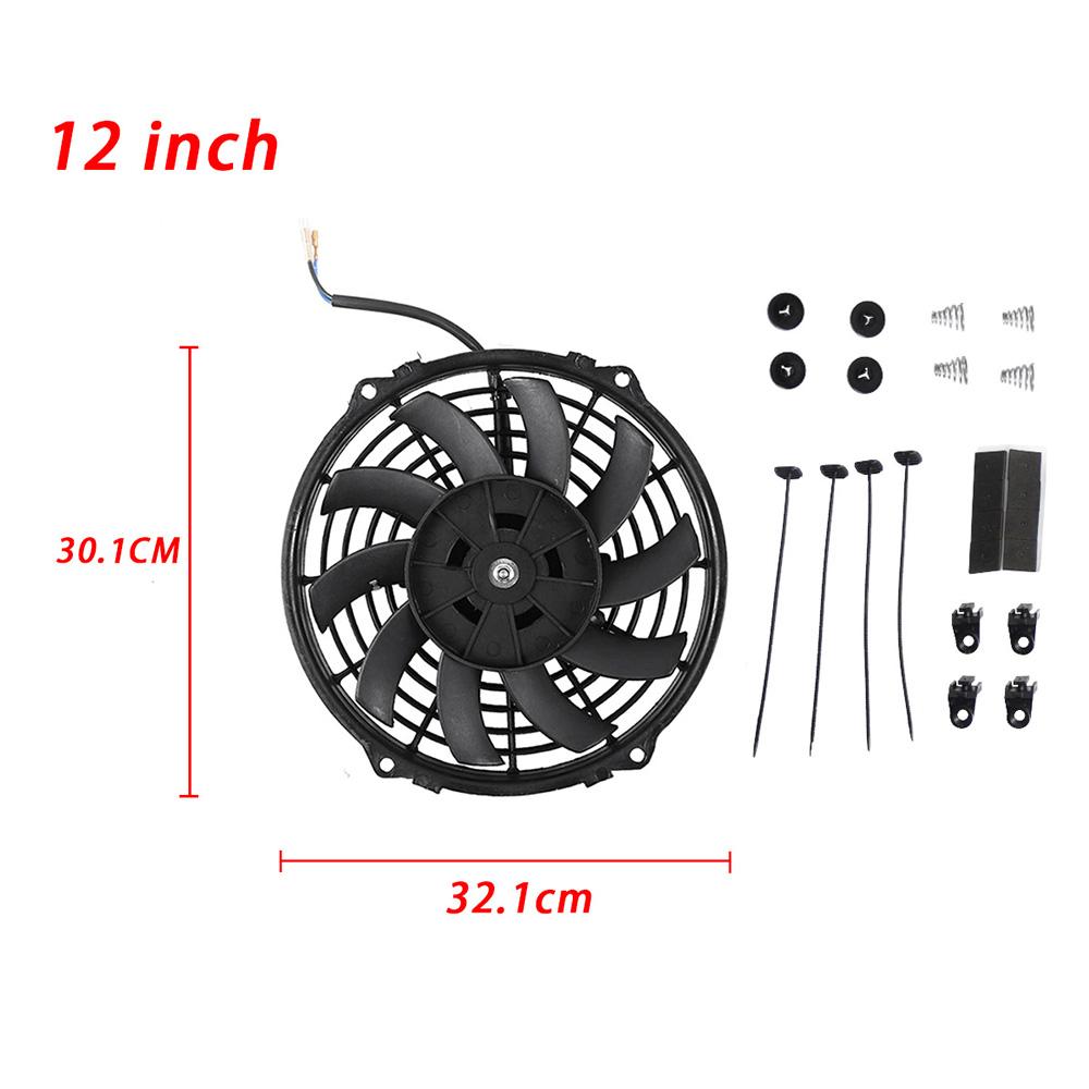7/9/10/12 Inch Universal Slim Fan Push Pull Electric Radiator Fan Air-Sucking Type Cooling & Mounting Kit 12V 80W 2100RPM