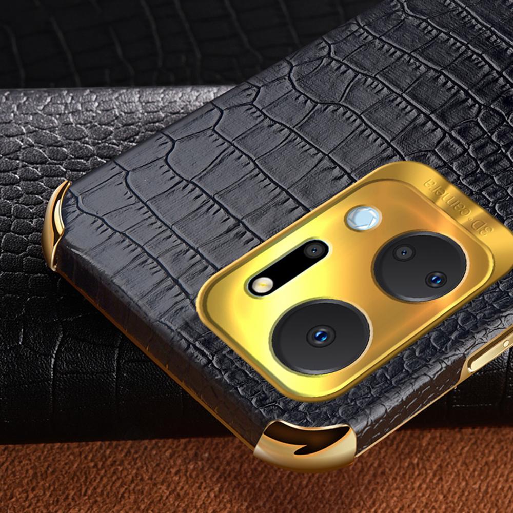 Crocodile Texture Phone Case for Honor X7a 4G/5G,PU Leather Coated TPU 6D Electroplated Cover with Ring Kickstand
