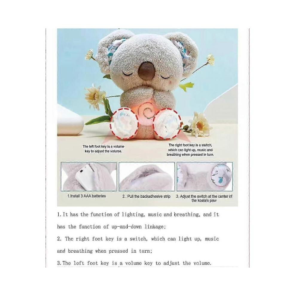 Relief Koala Breathing Stuffed Animal Baby Sound Machine Soother Koala Bear Anxiety Relief Koala Breathing with Sensory Music Lights(Grey)