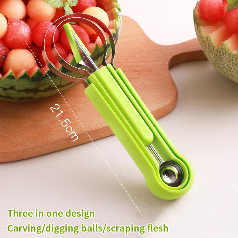 1Pcs Green 3 In 1 Fruit Cutter Scoop Carving Knife Fruit Dig Pulp Separator Fruit Platter Kitchen Gadgets Acces