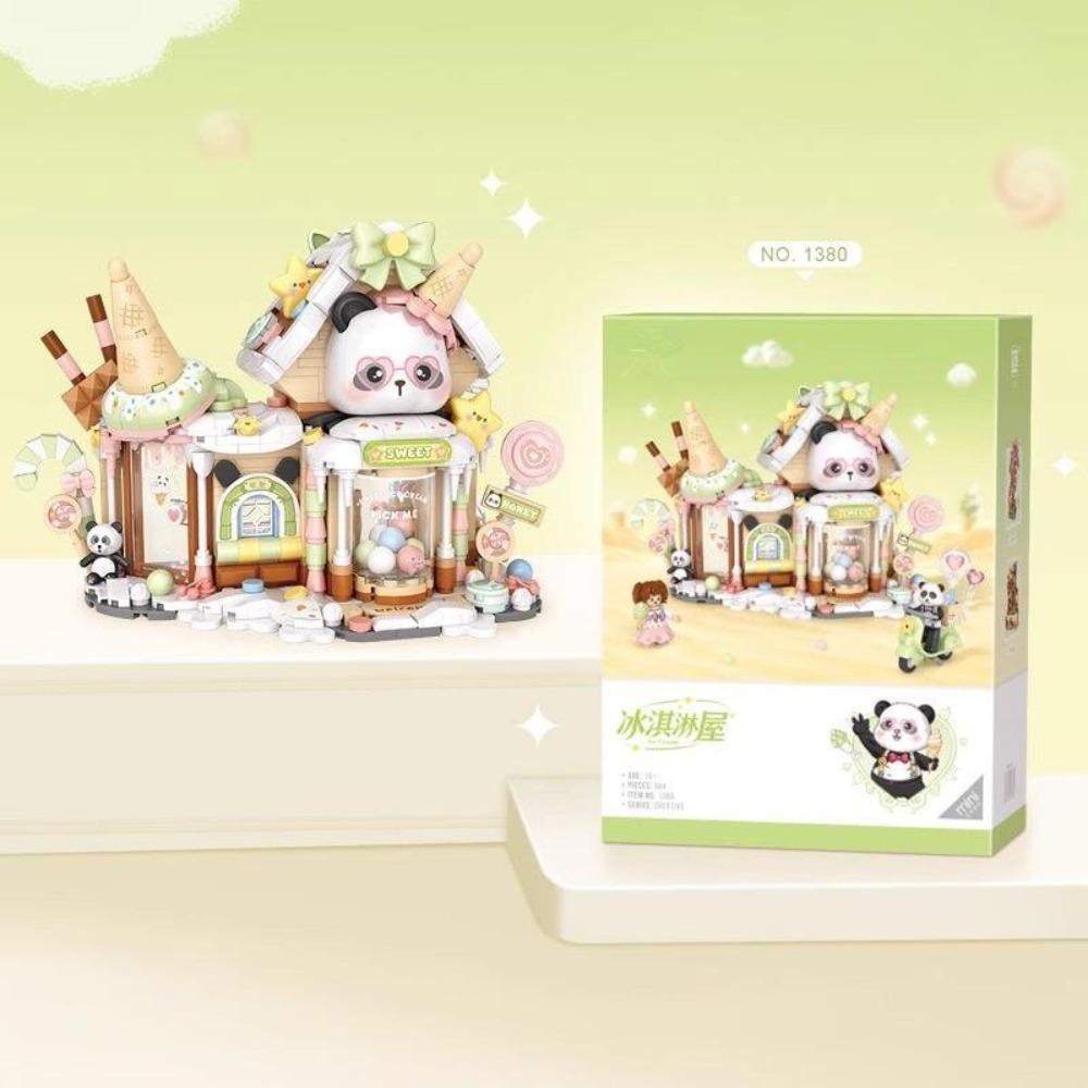 Panda Building Blocks  Toys  Ice Cream Shop Retail Store Architectures Model Assembly Toy Christmas Gifts for Adult