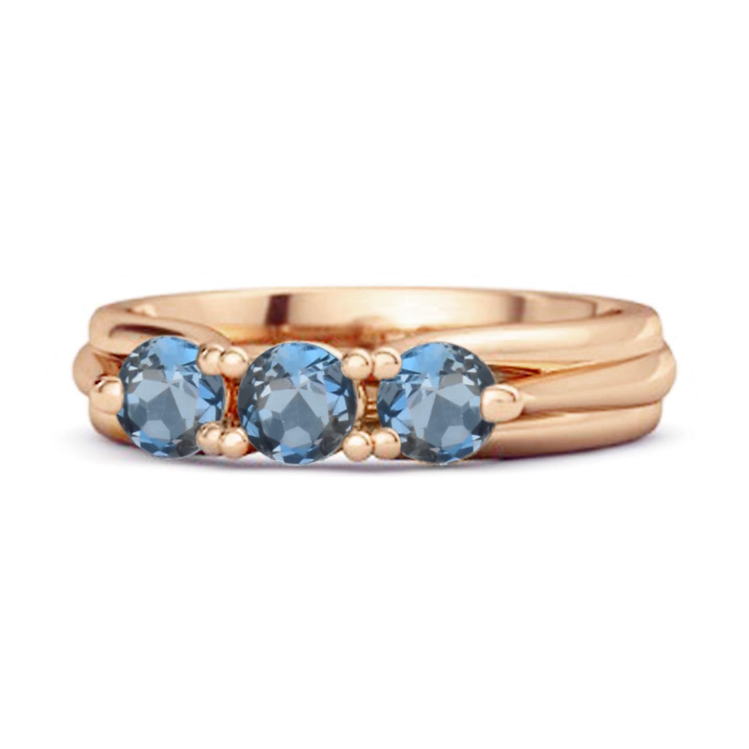 

London Blue Topaz Three Stone Ring - 925 Sterling Silver Rose Gold Vermeil 11.5 Яскраво-рожевий