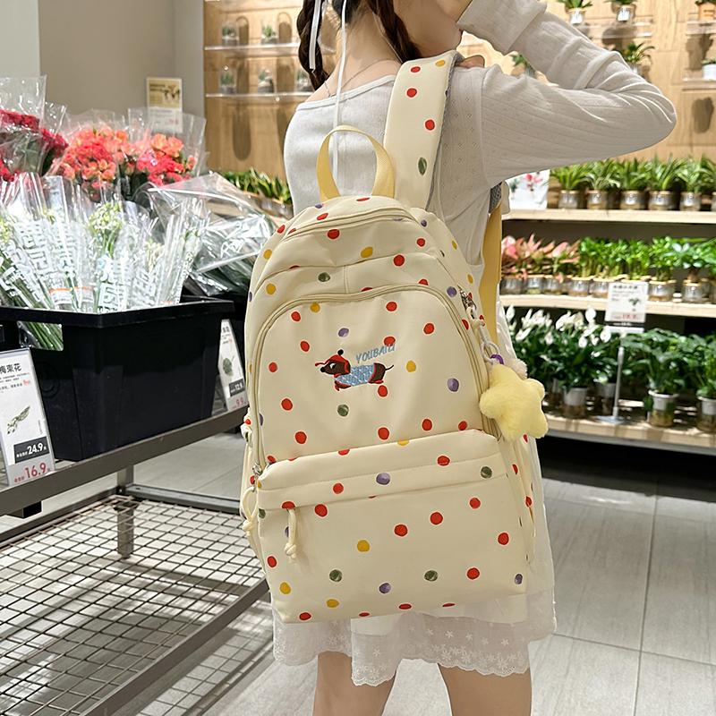 Puppy Dot Print Backpack Junior High School Student Lightweight Schoolbag Girls Large Capacity Backpack