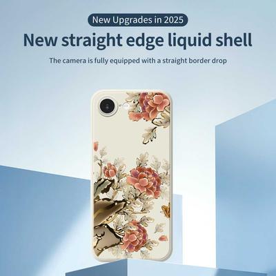 Für iPhone 16e Hülle Rotes Blumenmuster Druck Gerade Kante TPU Handy Rückseite