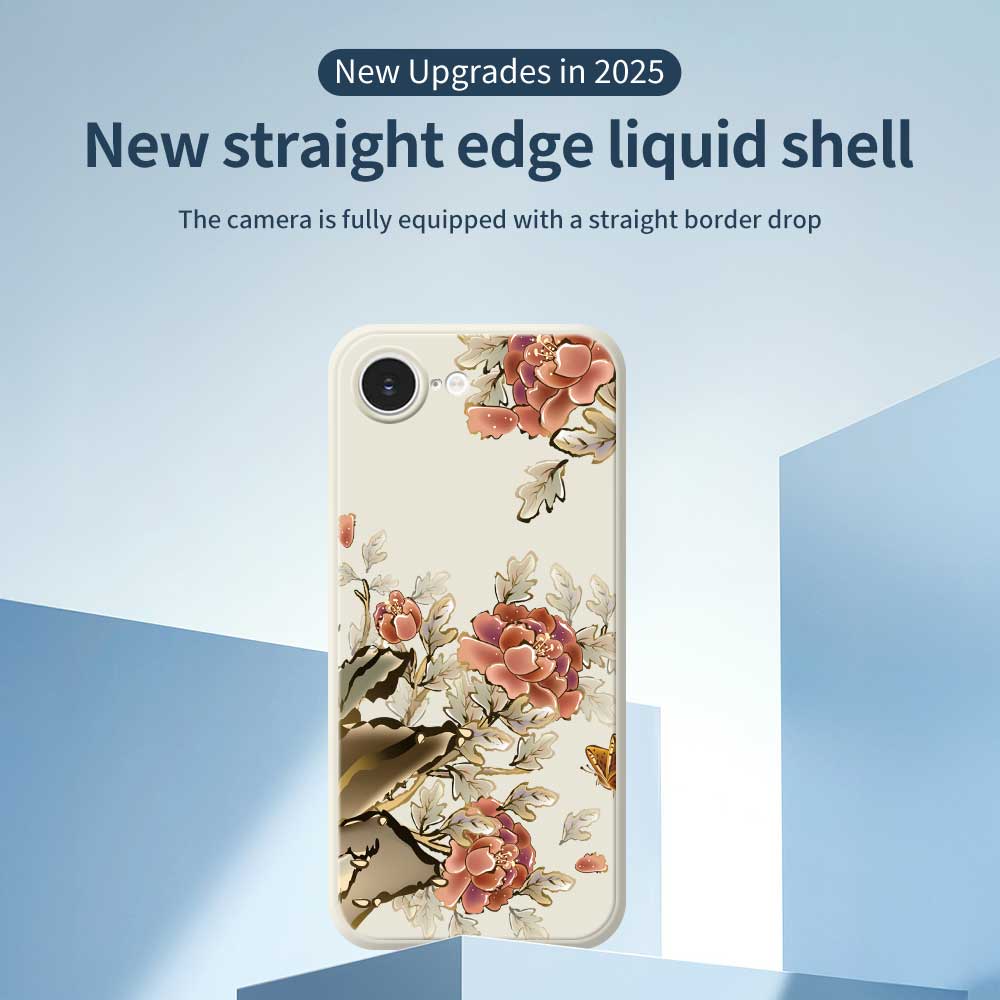 Pro iPhone 16e Pouzdro Vzor červených květů Potisk Rovný okraj TPU Zadní kryt na telefon