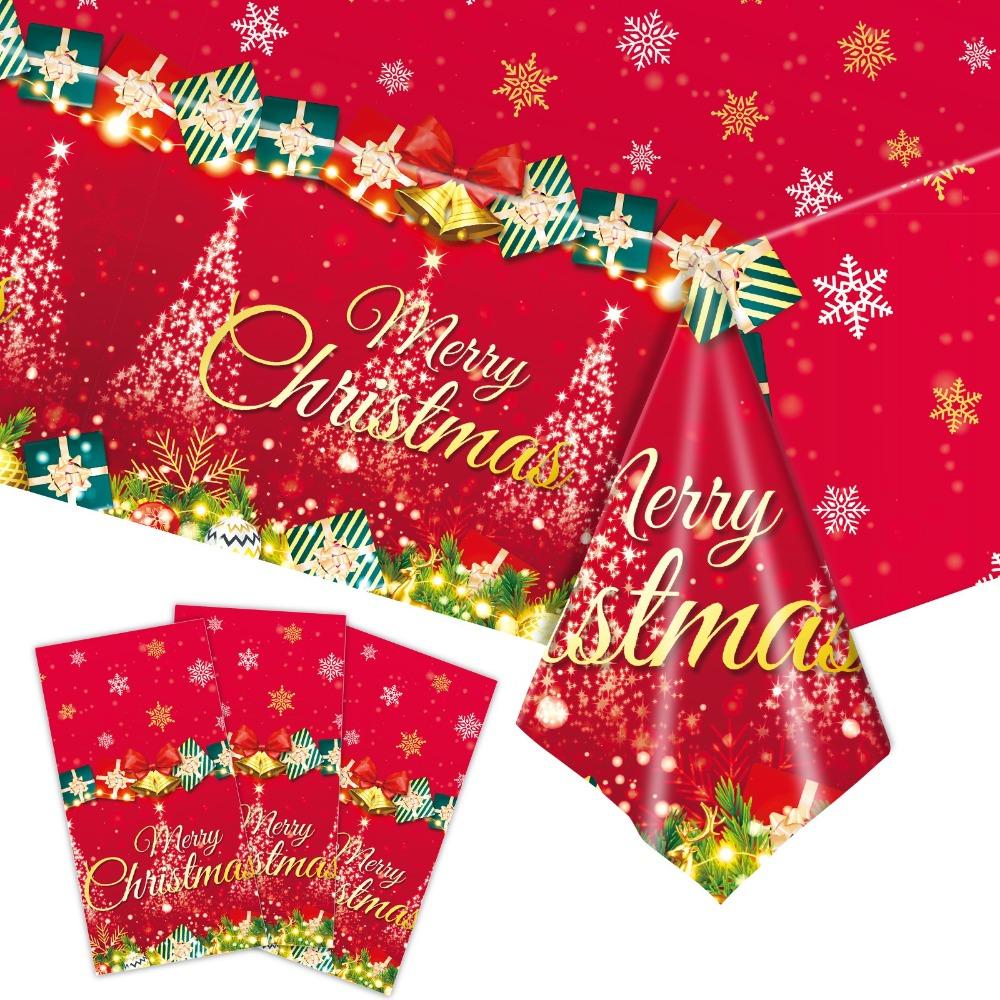 Plastic Christmas Tablecloth Bronzing Table Cover Natal Disposable Tablecloths  Home Decoration