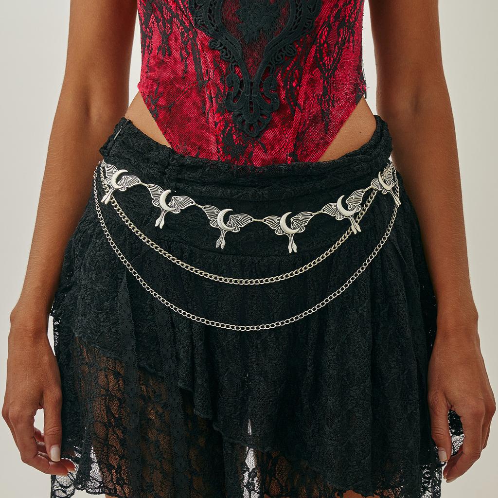 Punk Style Spider Web Pendant Multi-Layer Body Chain Vintage Crescent Moon Joint Waist Chain for Women Men Unisex Streetwear Accessory