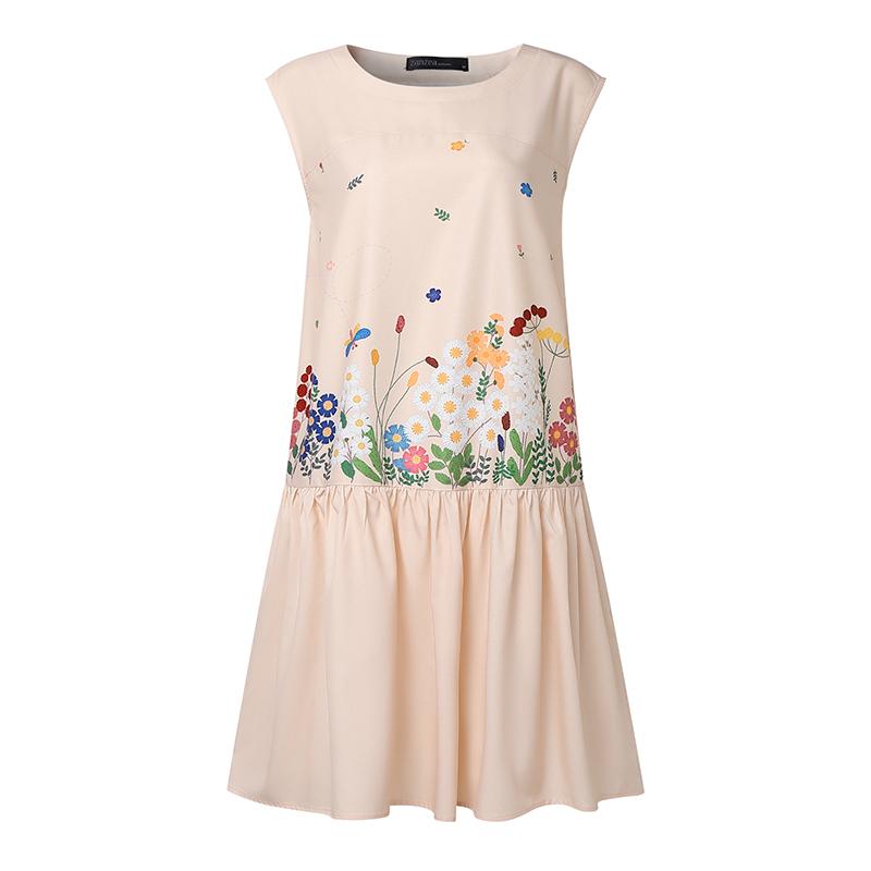 

ZANZEA Женское летнее повседневное платье без рукавов с круглым вырезом и цветочным принтом 2XL хаки