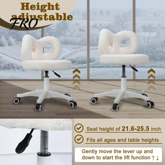 Makeup Chair Swivel Vanity Chair, with Adjustable Dressing Stool Height, Plush Cover Bowknot Back Home Office