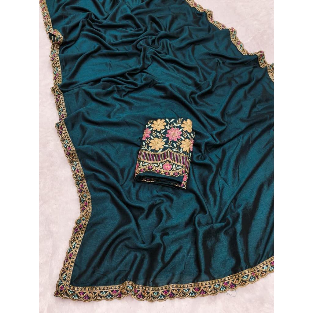 Premium Star Georgette  Design: Plain Body with Rich Multi-sequence Work Lace & C-Pallu  | TOTAL Colour Options : 12