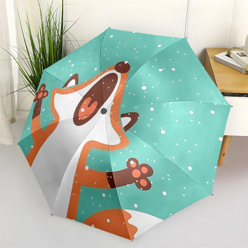 1pc Winter Fox One Umbrella  a Plastic Hle, Compact  Stylish, with a Vibrant Cartoon Pattern, Perfect  Home, Travel
