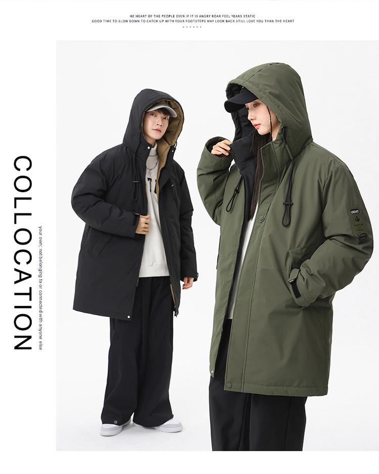 Men's Winter 2025 Hooded Mid-Length Cotton Jacket - Thick, Warm, Trendy Outdoor Coat