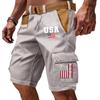 Men's Casual Multi Pocket Cargo Shorts with Flag and Lettering Print Adjustable Waistband Outdoor Workwear Shorts