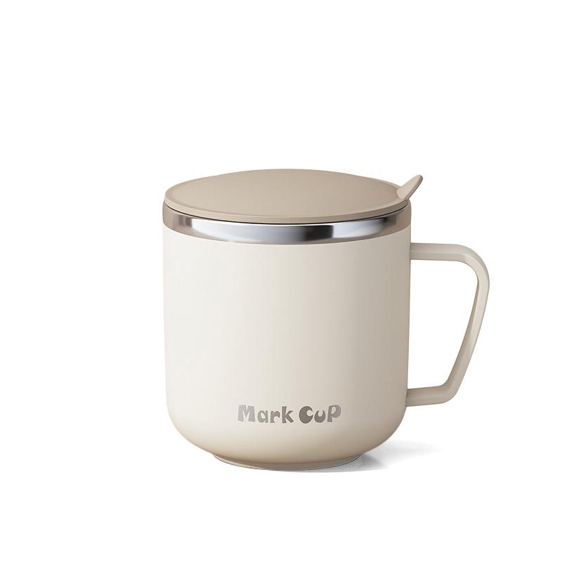 400ML Stainless Steel Mug with Lid Breakfast Cup with Handle Simple Solid Color Coffee Cup Office Household Large Capacity Mug 301-400ml бежевый