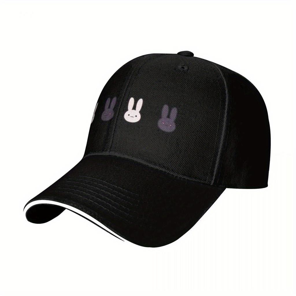 Cute Cartoon Rabbit Faces Baseball Cap Adjustable Polyester Streetwear Hat for Adult Unisex Outdoor Casual Wear