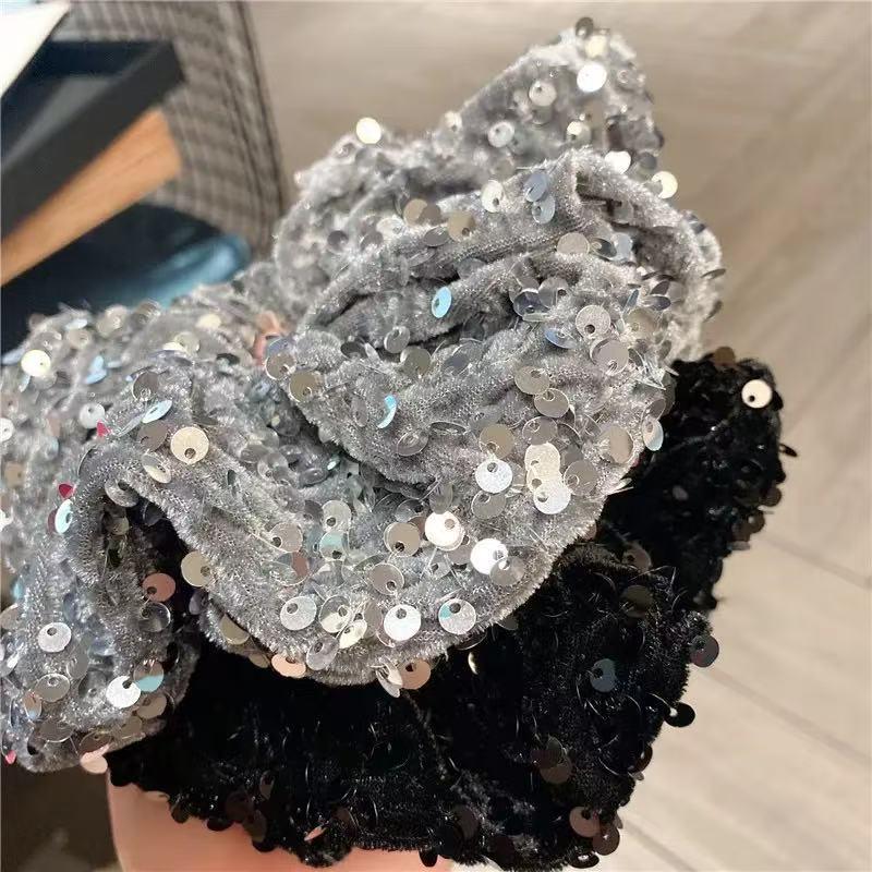 High-End French Retro Sequin Velvet Scrunchie Headband & Hair Tie for Women