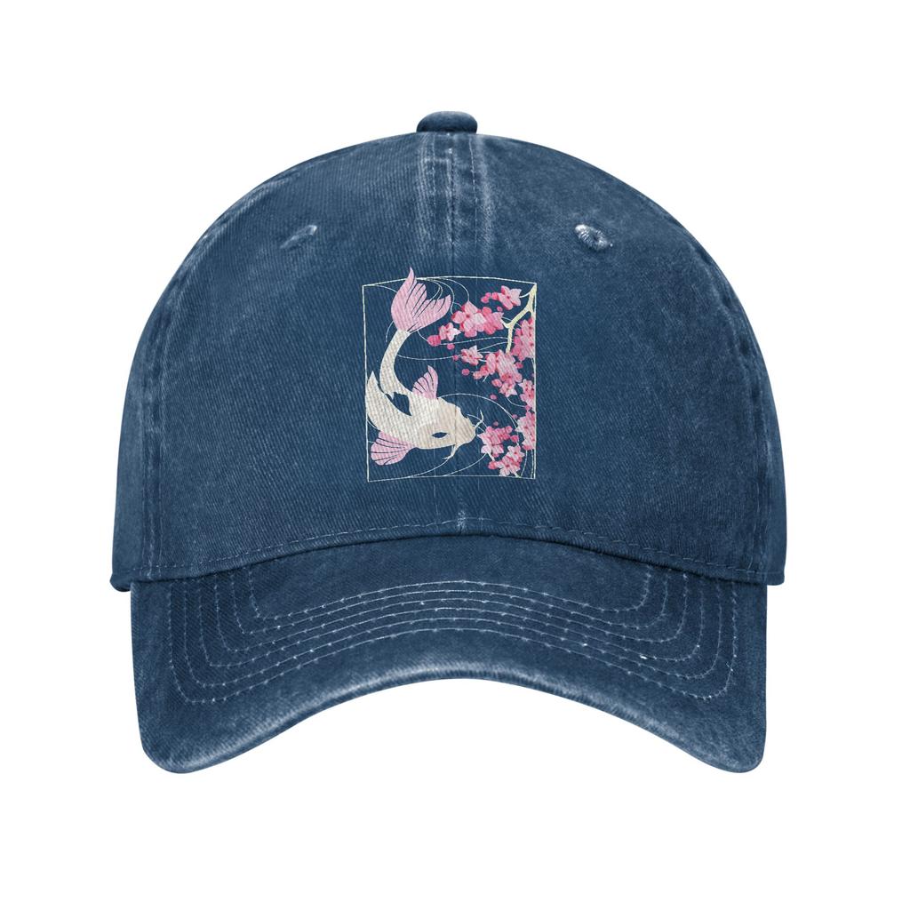 Cherry Blossom Japanese Fish I Koi Carp Baseball Caps Vintage Distressed Denim Snapback Cap Unisex Women Golf Gift Caps Hat