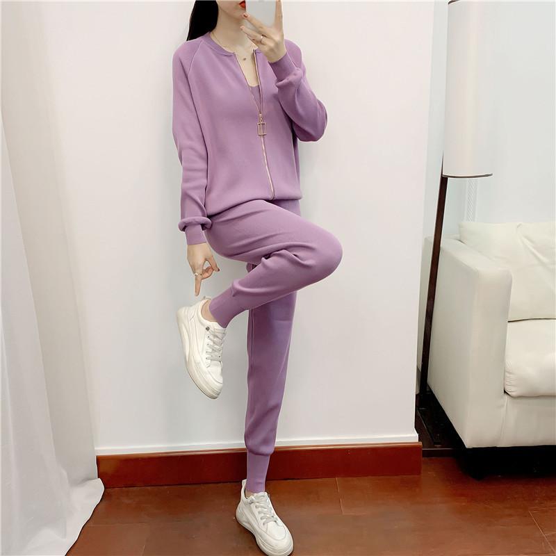 2025 Autumn and Winter New Knitted Suit Women's Fashion Casual Cardigan Vest Pants Three-piece Set
