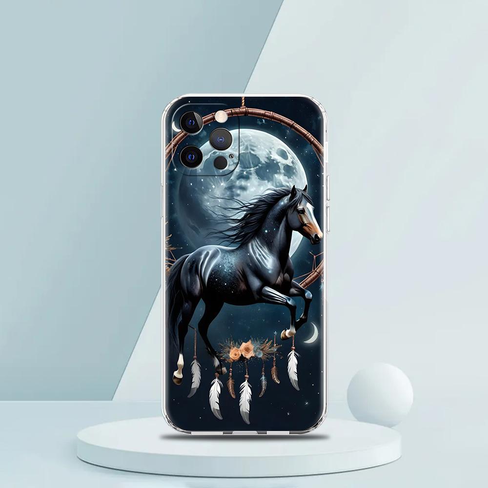 Coque de téléphone transparente en TPU souple pour iPhone 16 15 14 13 12 11 Pro Max XR 8 7 Plus XR Coque antichoc Motif Animal Cheval