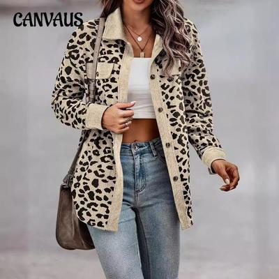 Women's Autumn and Winter Plus Size Fashion Leopard Print Button Long Sleeve Jacket