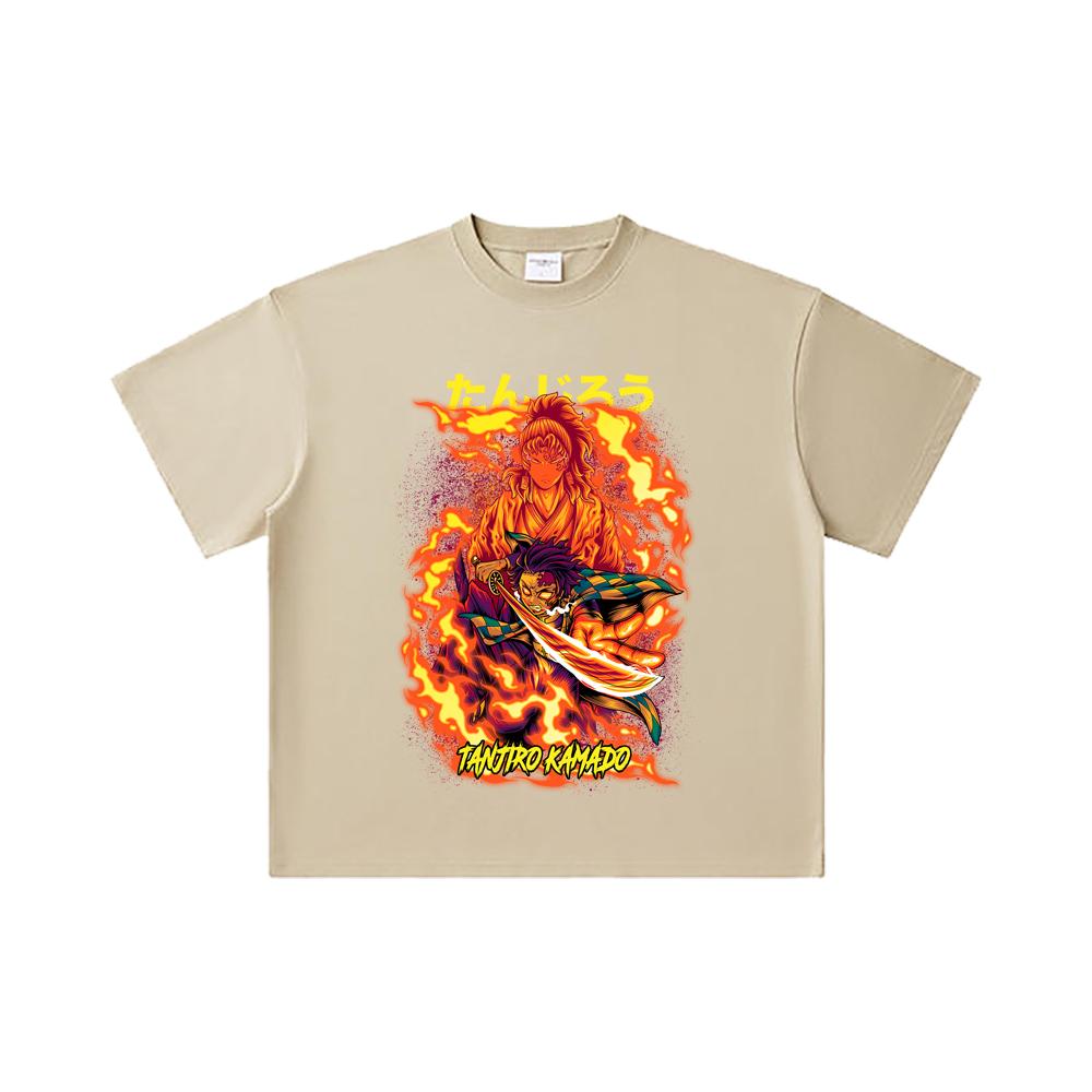 260 GSM Double Yarn 32 Count 100% Cotton Demon Slayer V107 Tanjiro Print Unisex Heavy Cotton T Shirt