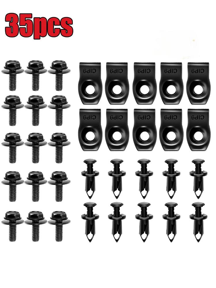 35 STK Bilkarosseribolter og U-mutterklemmer Motordeksel Underbrett Sprutskjoldbeskyttelse Støtfanger Fender Liner Holder Feste Nagleskruer
