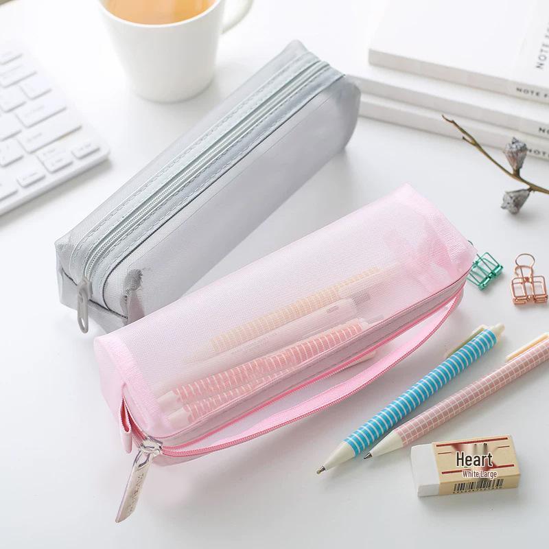 Große transparente Netz-Federtasche für Schüler - Einfache Schreibwarentasche für Jungen und Mädchen