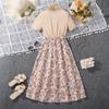 Girls Fashion Dress Summer Children Short Sleeve Patchwork Sweet Floral Dress