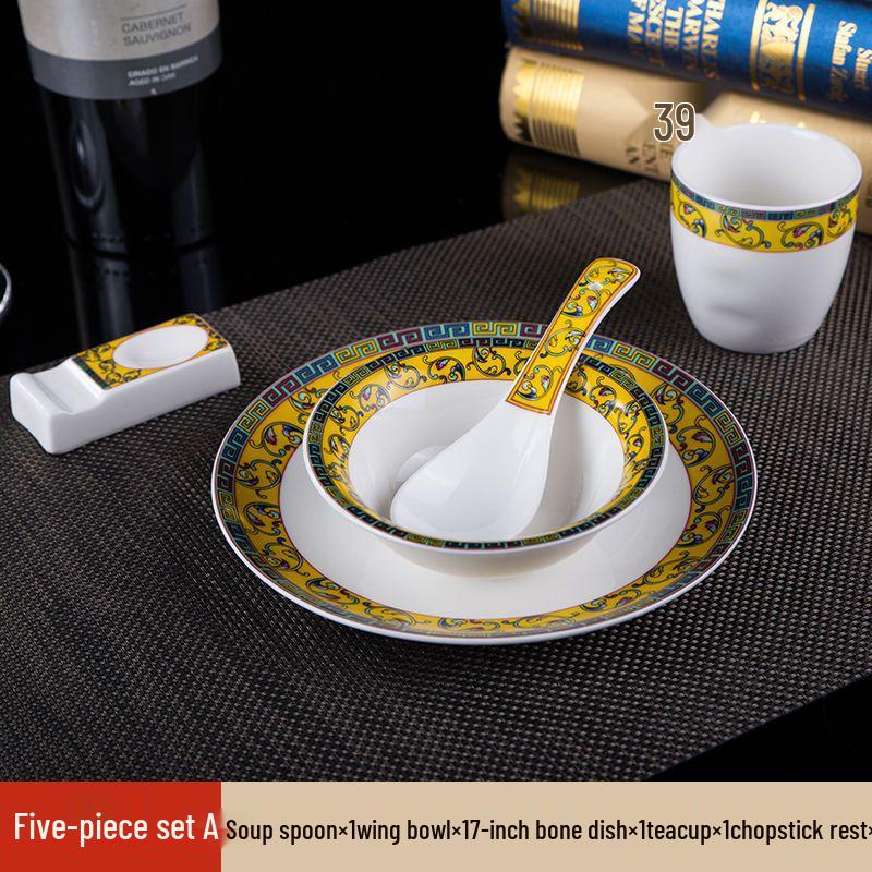 Luxury Ceramic Dinnerware Set: Plates, Bowls, Spoons & Cups for Restaurants & Clubs