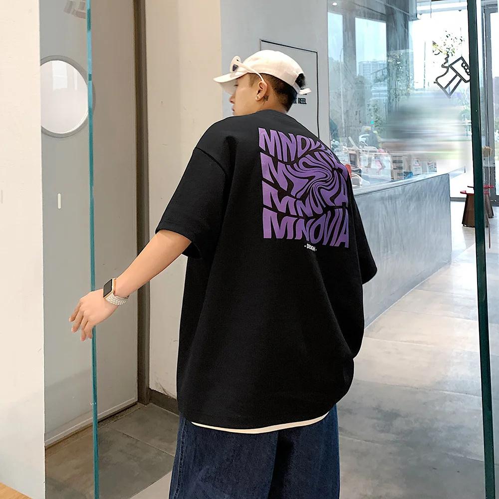 American 210GSM Printed Men's T-shirts Oversized Casual Summer Cotton Short Sleeve Tees Ins Male Top Streetwear Men Clothes