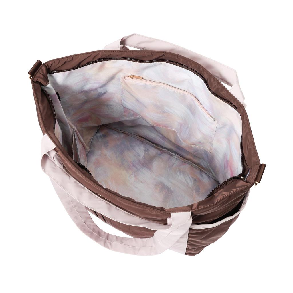 Francfranc Modern Palette Travel Bag, Brown and Pink, Carry-on Tote Bag, 3-Way Shoulder Bag with Drink Holder