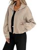 Fall Winter High Neck Zipper Drawstring Pocket Women Loose Baseball Jacket Coat