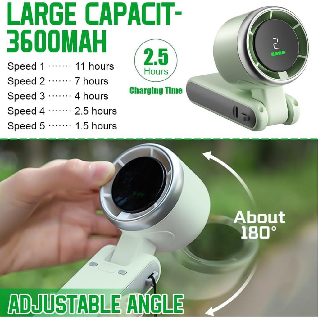 Handheld Fan, Mini Fan Foldable, Portable Handheld Fan with Lanyard, LED Display, 5 Speeds, 3600mAh Rechargeable Battery, Small Foldable Fans