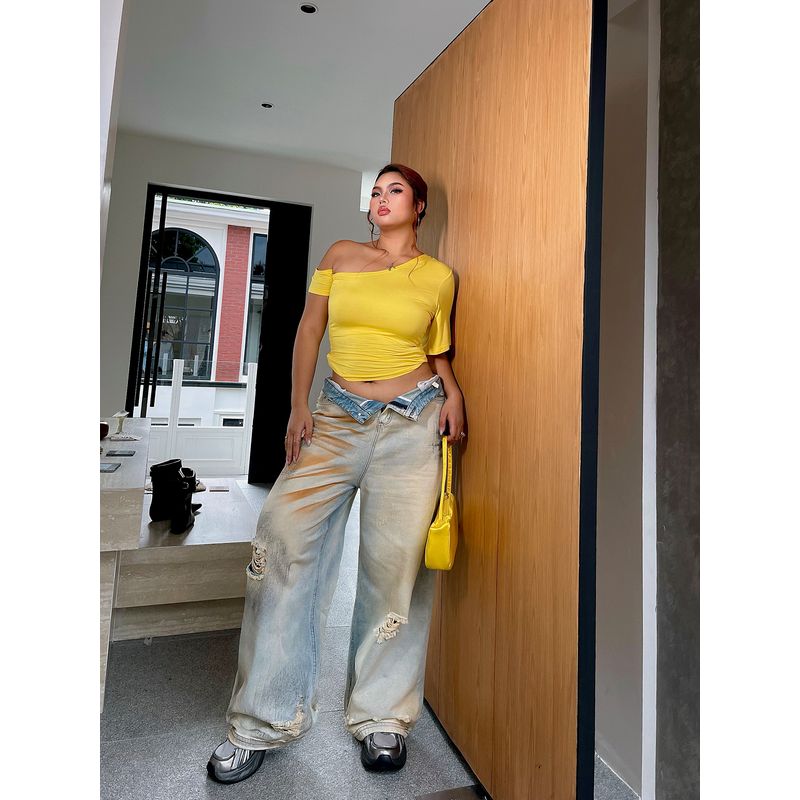 Brother Nan Loose-Fit Sexy Retro Tattered Jeans Denim Female Early Autumn New Arrival Plus Size High Waist Loose Straight-leg Plus Size Ladies Pants